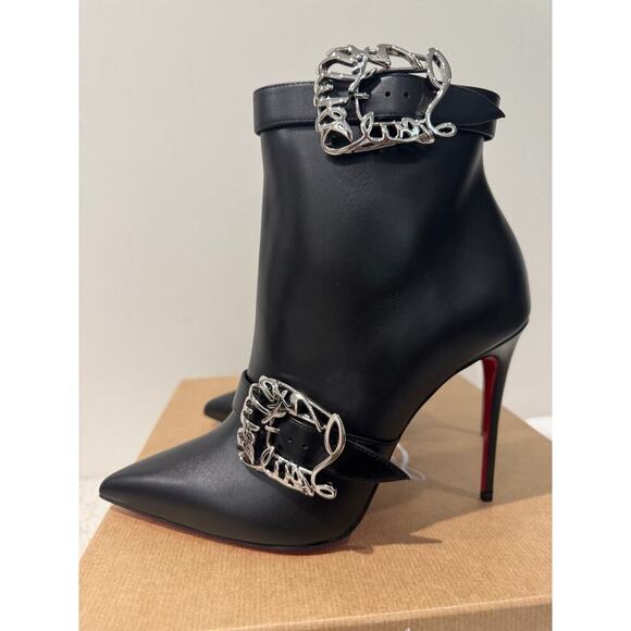 Christian Louboutin Giddylina 100mm Black Leather Buckle Ankle Boots Size 37.5 - Picture 7 of 10